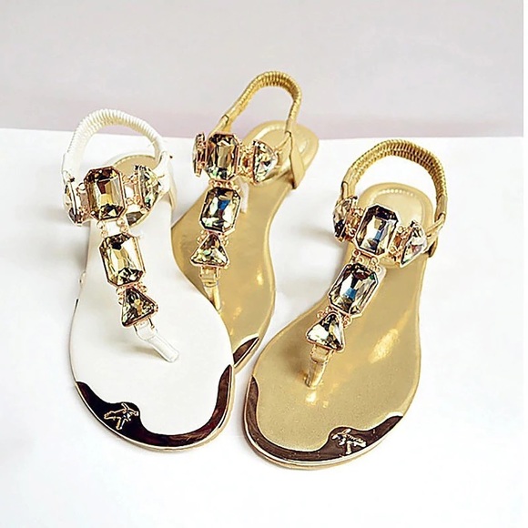 ladies gold flat sandals